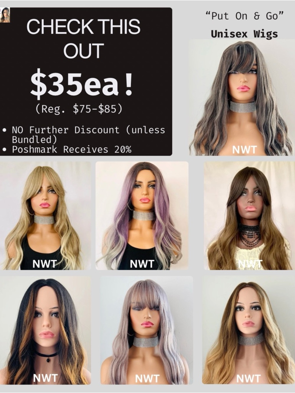 NWT $35ea “Put On & Go” Unisex Premium Synthetic Wigs 🙌 NO FURTHER DISCOUNT🌷